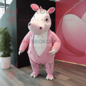 Pink Rhinoceros mascot costume character dressed with a Chinos and Pocket squares