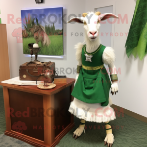 Olive Boer Goat mascot costume character dressed with a Sheath Dress and Earrings