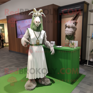 Olive Boer Goat mascot costume character dressed with a Sheath Dress and Earrings