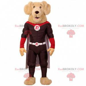 Mascote de cachorro muito musculoso em roupa de super-herói -