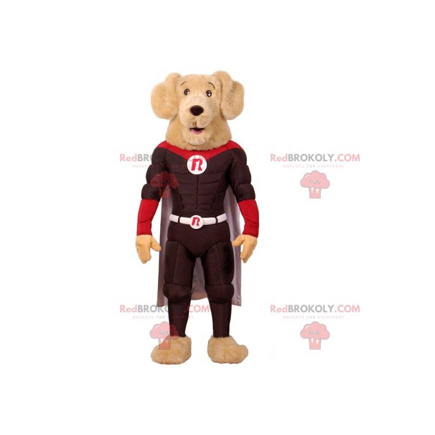 Mascotte de chien très musclé en tenue de superhéros -
