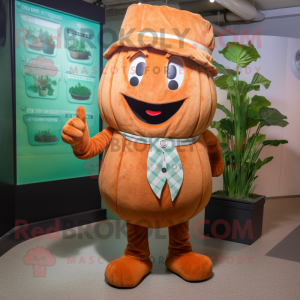 Rust Turnip mascot costume character dressed with a Button-Up Shirt and Mittens