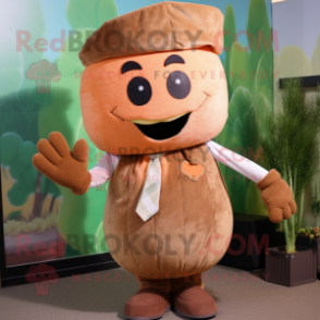 Rust Turnip mascot costume character dressed with a Button-Up Shirt and Mittens