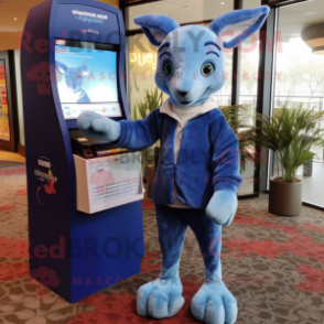 Blue Kangaroo mascot costume character dressed with a Cardigan and Beanies