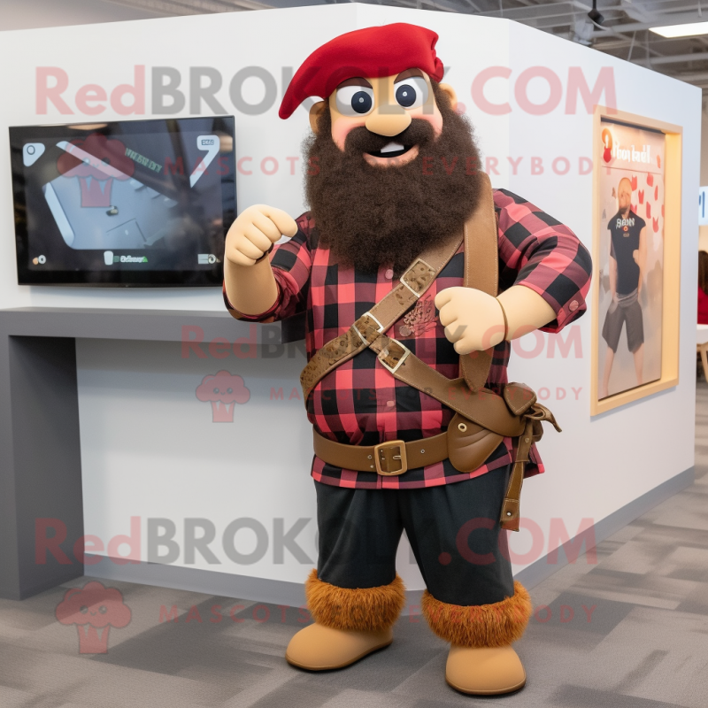 Tan Pirate mascot costume character dressed with a Flannel Shirt and Smartwatches