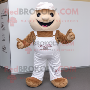 Beige Ice Cream mascot costume character dressed with a Dungarees and Foot pads