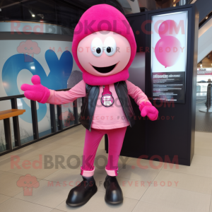 Pink Juggle mascot costume character dressed with a Leather Jacket and Scarf clips