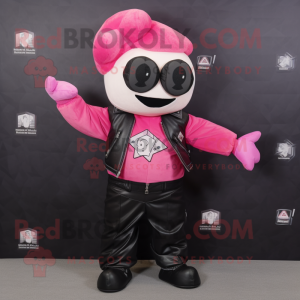 Pink Juggle mascot costume character dressed with a Leather Jacket and Scarf clips