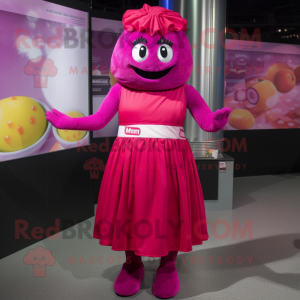 Magenta Meatballs mascot costume character dressed with a Empire Waist Dress and Suspenders