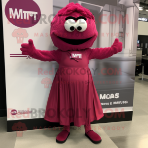 Magenta Meatballs mascot costume character dressed with a Empire Waist Dress and Suspenders