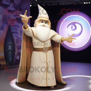 Cream Wizard mascot costume character dressed with a Jacket and Rings