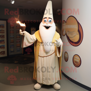 Cream Wizard mascot costume character dressed with a Jacket and Rings