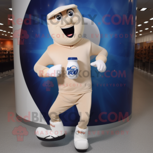 Beige Bottle Of Milk mascot costume character dressed with a Joggers and Watches