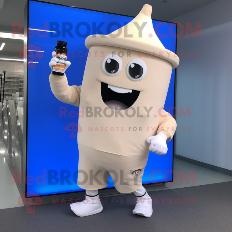 Beige Bottle Of Milk mascot costume character dressed with a Joggers and Watches
