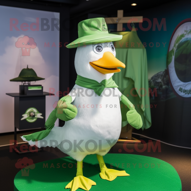 Green Seagull mascot costume character dressed with a T-Shirt and Caps Green Seagull mascot costume character dressed with a T-Shirt and Caps