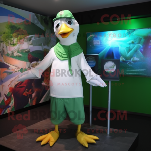 Green Seagull mascot costume character dressed with a T-Shirt and Caps