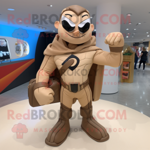 Tan Superhero mascot costume character dressed with a Leather Jacket and Handbags