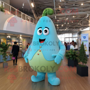 Turquoise Pear mascot costume character dressed with a Poplin Shirt and Brooches