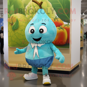 Turquoise Pear mascot costume character dressed with a Poplin Shirt and Brooches