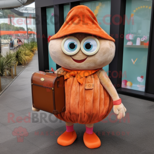 Orange Oyster mascot costume character dressed with a Corduroy Pants and Wallets