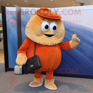 Orange Oyster mascot costume character dressed with a Corduroy Pants and Wallets