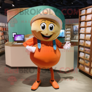 Orange Oyster mascot costume character dressed with a Corduroy Pants and Wallets