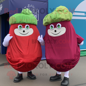 Red Corned Beef And Cabbage mascot costume character dressed with a Windbreaker and Caps