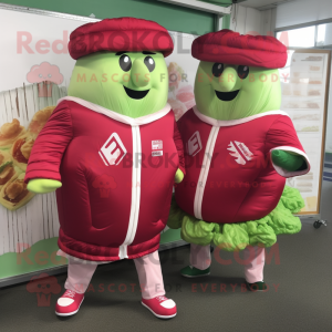 Red Corned Beef And Cabbage mascot costume character dressed with a Windbreaker and Caps