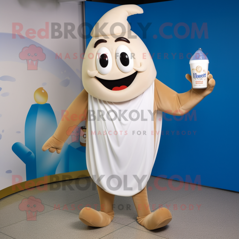 Tan Bottle Of Milk mascot costume character dressed with a Jeggings and Anklets Tan Bottle Of Milk mascot costume character dressed with a Jeggings and Anklets