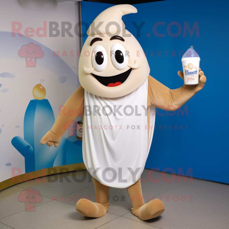 Tan Bottle Of Milk mascot costume character dressed with a Jeggings and Anklets