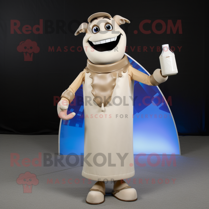 Tan Bottle Of Milk mascot costume character dressed with a Jeggings and Anklets Tan Bottle Of Milk mascot costume character dressed with a Jeggings and Anklets