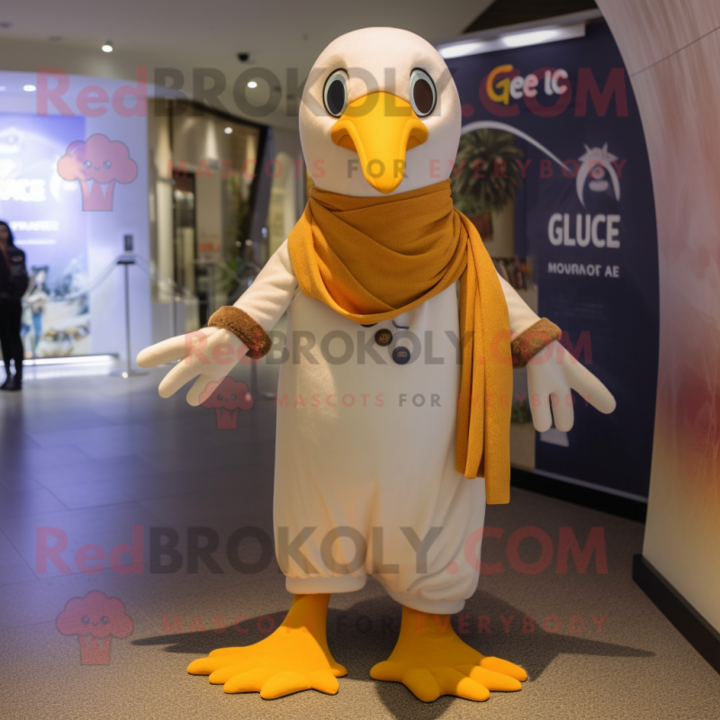 Olive Gull mascot costume character dressed with a Jumpsuit and Scarf clips