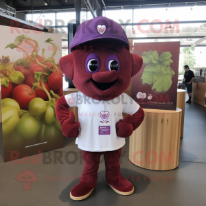 Maroon Grape mascot costume character dressed with a Henley Shirt and Headbands