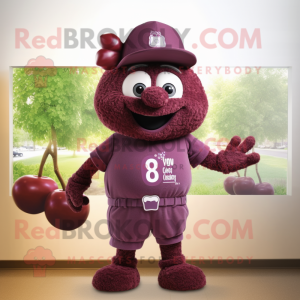 Maroon Grape mascot costume character dressed with a Henley Shirt and Headbands