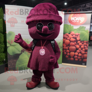 Maroon Grape mascot costume character dressed with a Henley Shirt and Headbands