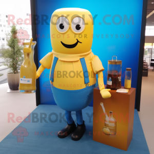 Blue Bottle Of Mustard mascot costume character dressed with a Blouse and Briefcases