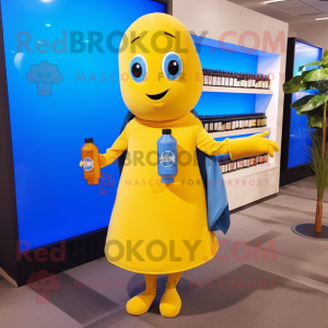 Blue Bottle Of Mustard mascot costume character dressed with a Blouse and Briefcases
