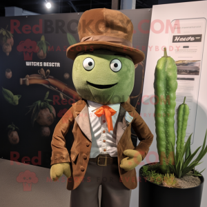 Rust Zucchini mascot costume character dressed with a Suit and Lapel pins