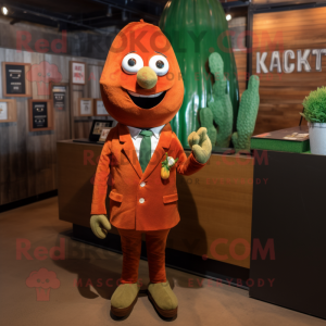 Rust Zucchini mascot costume character dressed with a Suit and Lapel pins