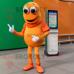 Orange Hot Dogs mascot costume character dressed with a Jeggings and Smartwatches