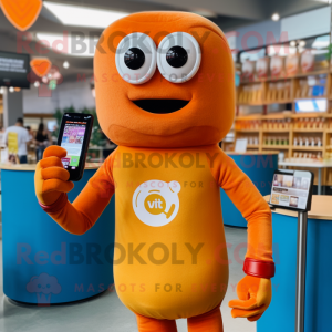 Orange Hot Dogs mascot costume character dressed with a Jeggings and Smartwatches