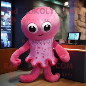 Pink Octopus mascot costume character dressed with a Blouse and Cufflinks