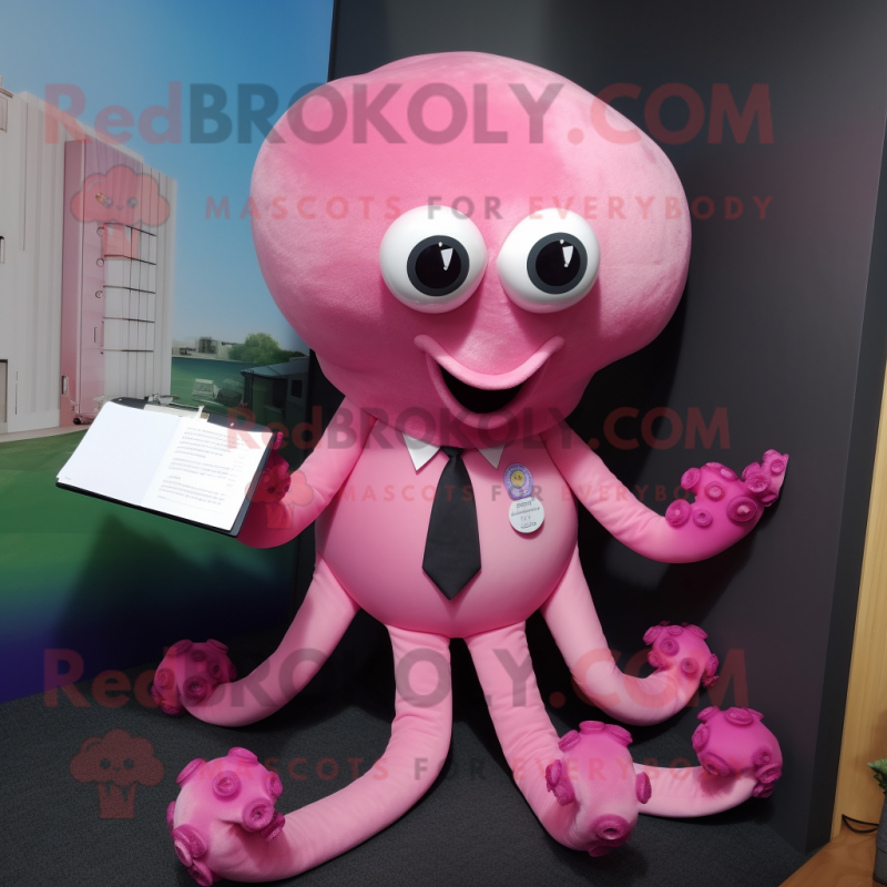 Pink Octopus mascot costume character dressed with a Blouse and Cufflinks