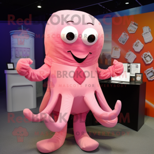 Pink Octopus mascot costume character dressed with a Blouse and Cufflinks