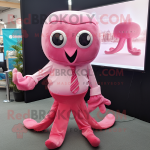 Pink Octopus mascot costume character dressed with a Blouse and Cufflinks