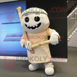Cream Ice Hockey Stick mascot costume character dressed with a Joggers and Clutch bags