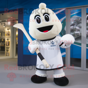 Cream Ice Hockey Stick mascot costume character dressed with a Joggers and Clutch bags