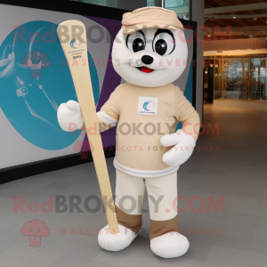 Cream Ice Hockey Stick mascot costume character dressed with a Joggers and Clutch bags