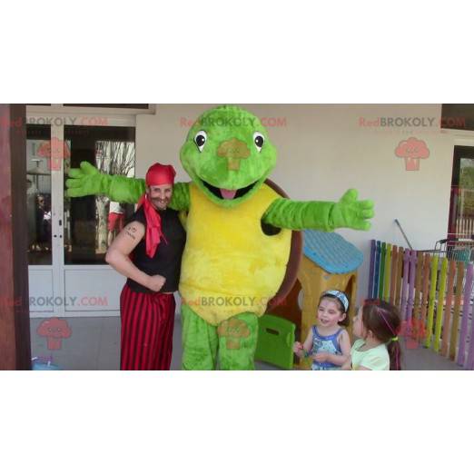 Mascot groene schildpad geel en bruin - mascotte Franklin -