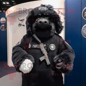 Navy Commando mascot costume character dressed with a Cover-up and Brooches